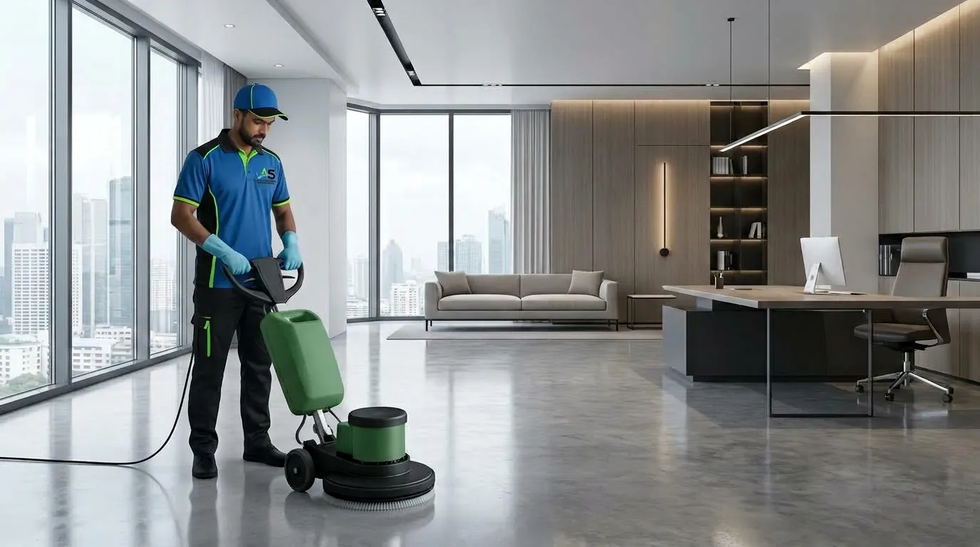 Al Shan Cleaning Professional operating floor scrubbing equipment in Dubai